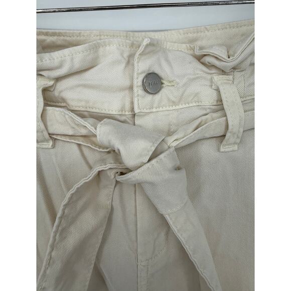 Paige Shorts Paperbag Waist Anessa Pleated High Waisted Sand Cream Size 25 - Picture 3 of 9